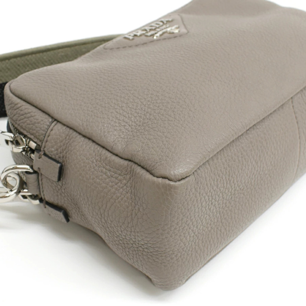 Prada Shoulder Bag VITTERO DAINO Leather Triangle Logo Greige Gray - Picture 6 of 8
